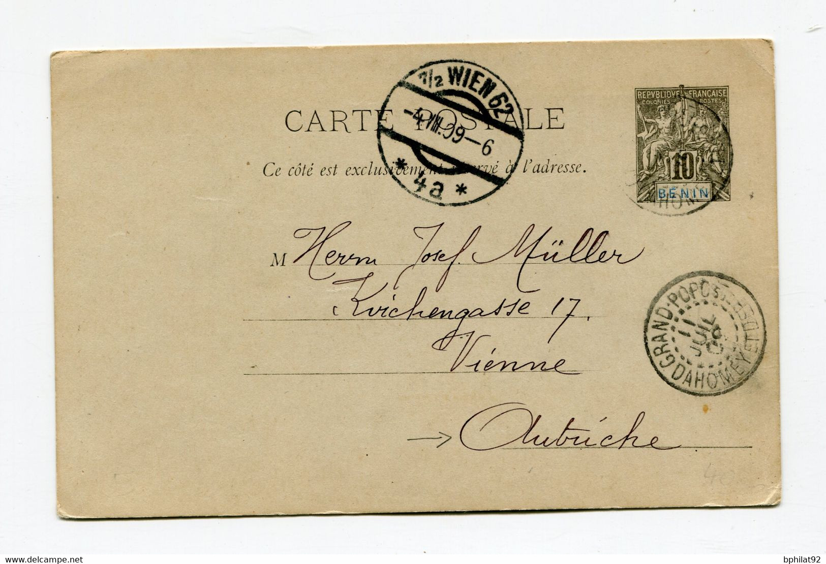 !!! ENTIER POSTAL DU BENIN, CACHET DE GRAND POPO (DAHOMEY) DE 1909 POUR L'AUTRICHE - Gebraucht