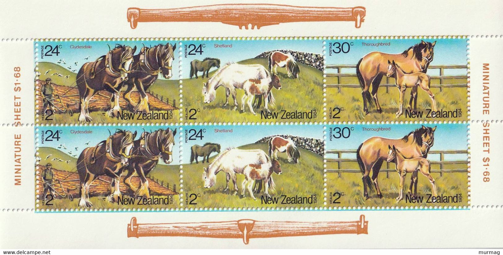 NOUVELLE ZELANDE - Faune, Chevaux, Au Profit Oeuvres Pour La Santé De L'enfance - Y&T BF 50 + Tb N° 876-878 - MNH - 1984 - Otros & Sin Clasificación