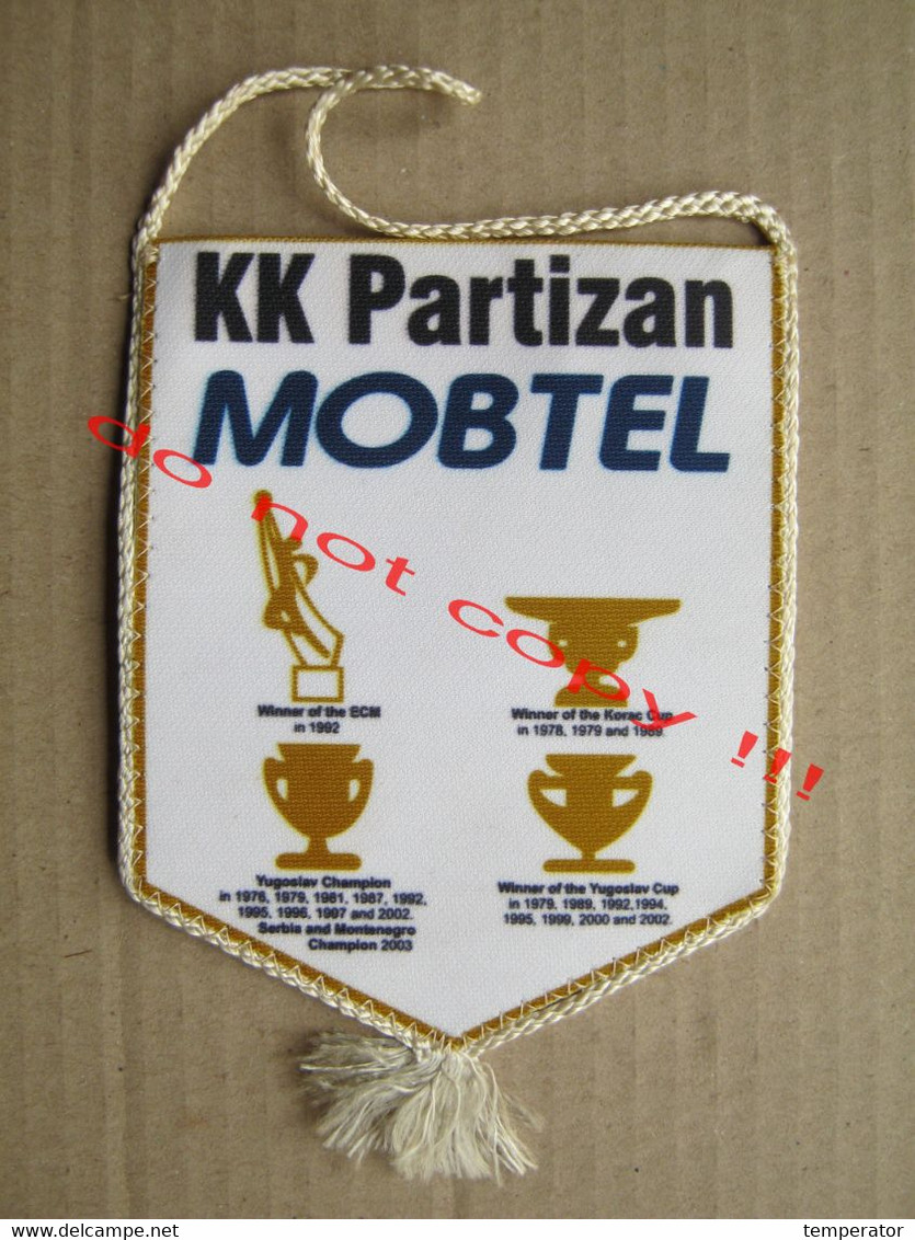 Flag (Pennant / Banderín) / Serbia - Basketball Club KK Partizan, Sponsor MOBTEL - Yugoslav Champion ... - Uniformes, Recordatorios & Misc