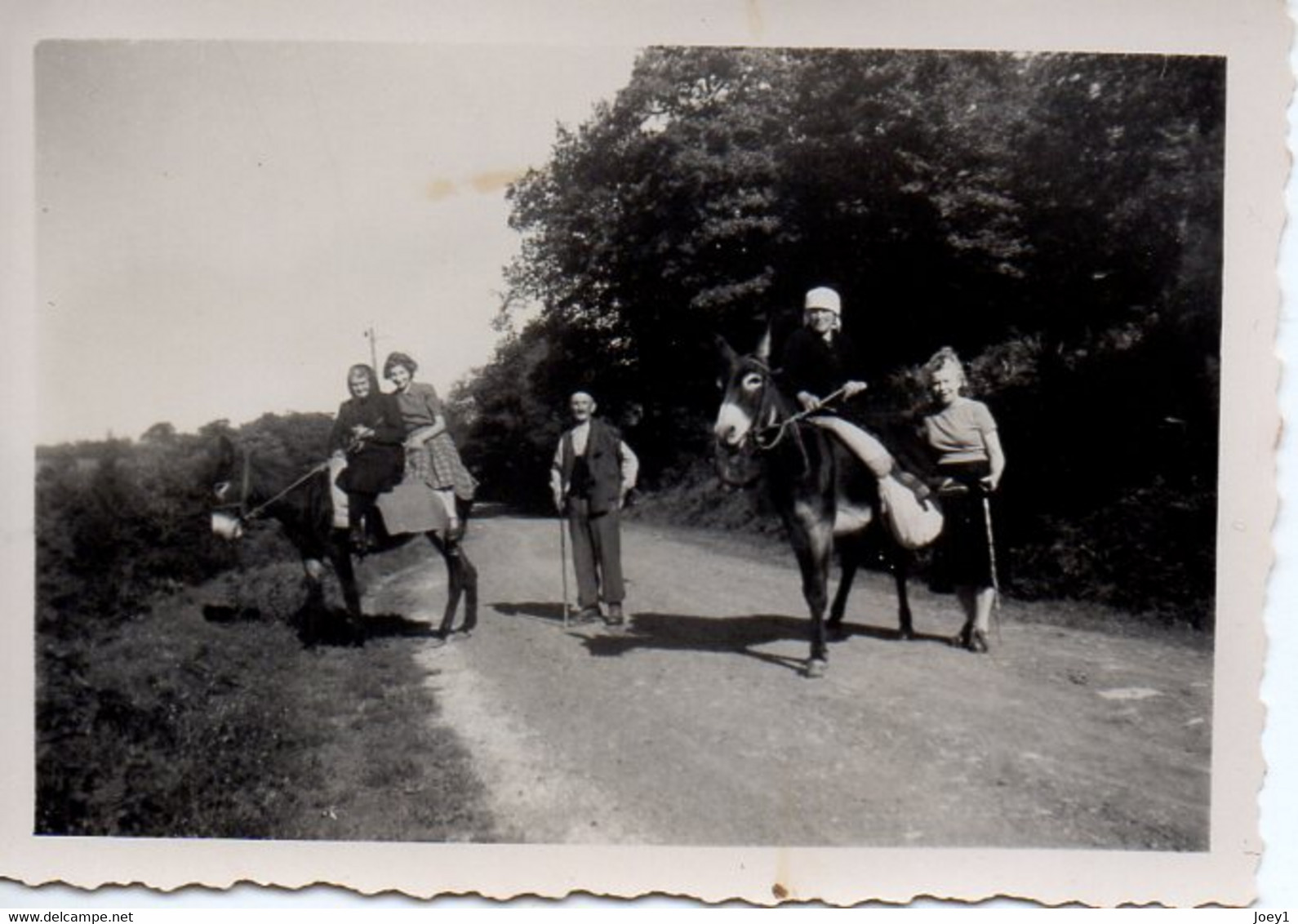 Photo 2 ânes Avec Leurs "cavaliers" ,Bagnères De Bigorre 1950, Format 9/6 - Anonymous Persons