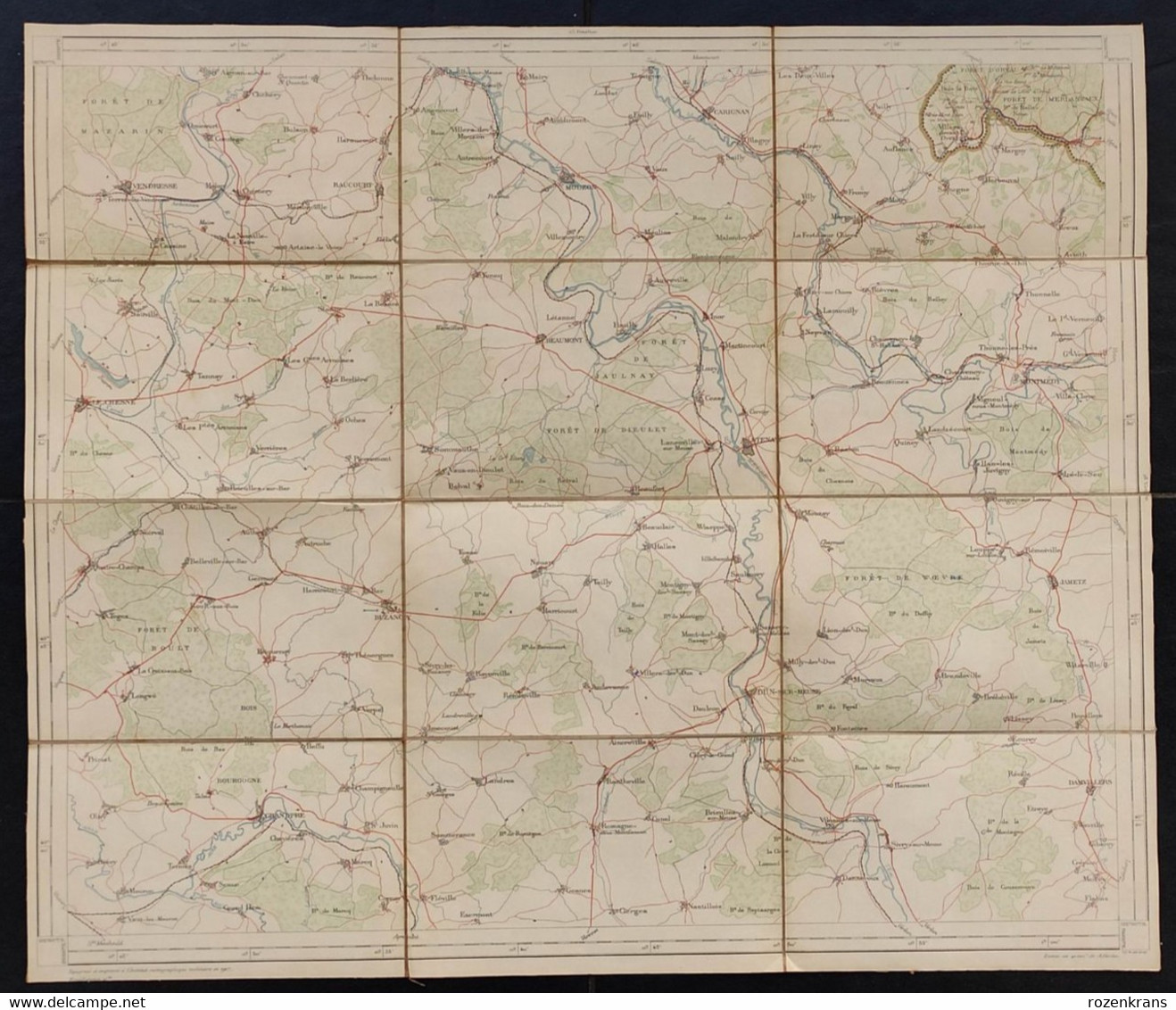 Carte Topographique Toilée Militaire STAFKAART 1907 Villers Devant Orval Vendresse Le Chesne Jametz Mouzon Stenay - Topographische Karten
