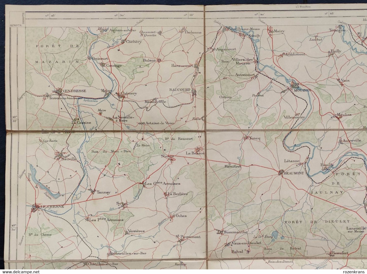 Carte Topographique Toilée Militaire STAFKAART 1907 Villers Devant Orval Vendresse Le Chesne Jametz Mouzon Stenay - Topographische Karten