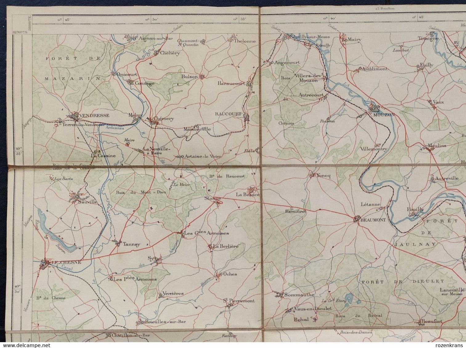 Carte Topographique Toilée Militaire STAFKAART 1907 Villers Devant Orval Vendresse Le Chesne Jametz Mouzon Stenay - Cartes Topographiques