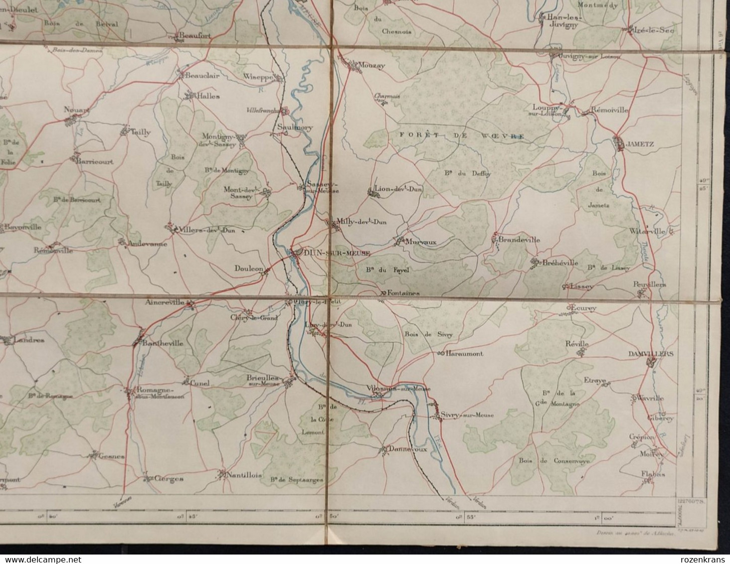 Carte Topographique Toilée Militaire STAFKAART 1907 Villers Devant Orval Vendresse Le Chesne Jametz Mouzon Stenay - Carte Topografiche