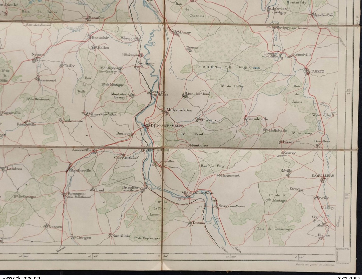 Carte Topographique Toilée Militaire STAFKAART 1907 Villers Devant Orval Vendresse Le Chesne Jametz Mouzon Stenay - Cartes Topographiques