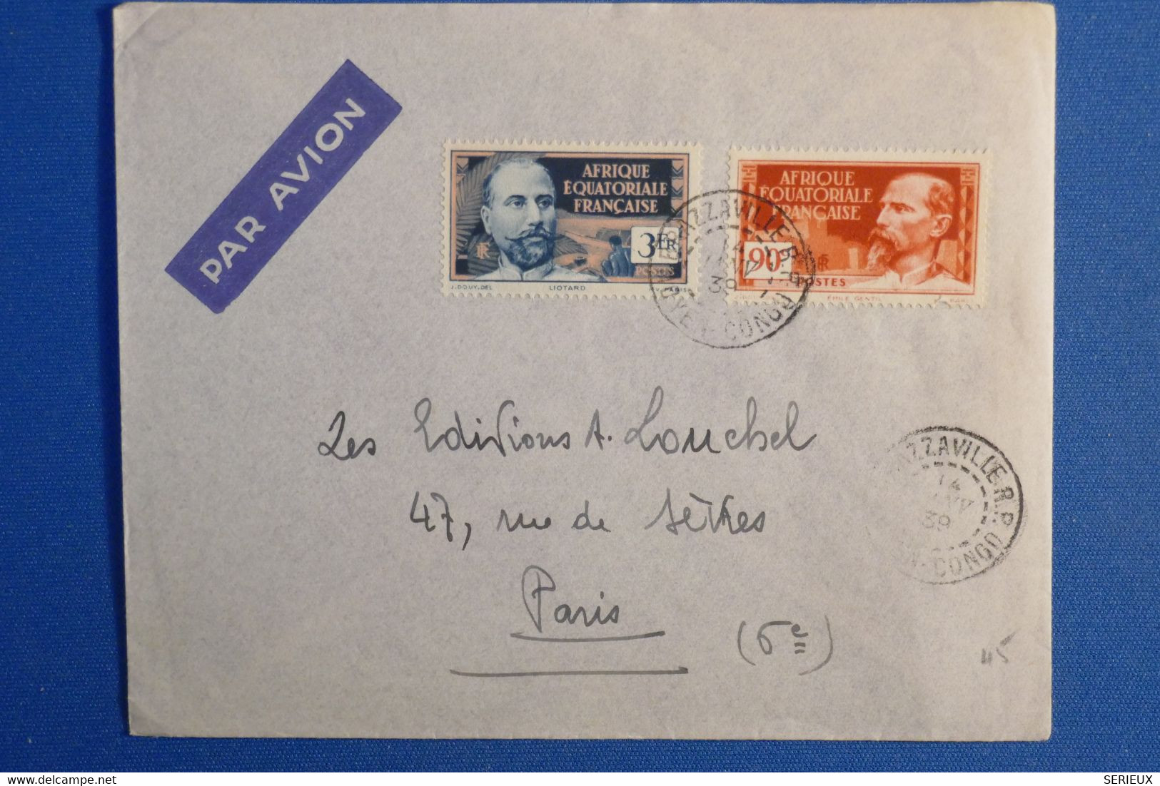 O20 AEF MOYEN CONGO BELLE LETTRE 1939 PAR AVION BRAZZAVILLE POUR  PARIS FRANCE +AFFRANCH INTERESSANT - Brieven En Documenten