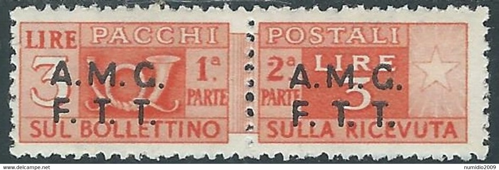 1947-48 TRIESTE A PACCHI POSTALI 3 LIRE MH * - RE25-4 - Colis Postaux/concession