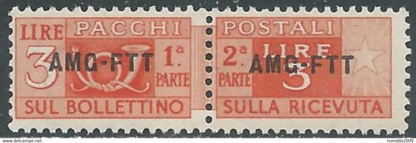 1949-53 TRIESTE A PACCHI POSTALI 3 LIRE MNH ** - RE24-3 - Postpaketen/concessie