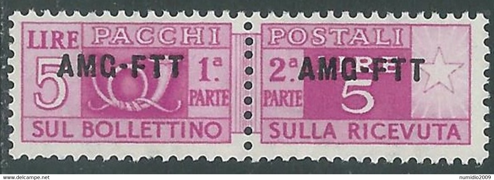 1949-53 TRIESTE A PACCHI POSTALI 5 LIRE MNH ** - RE24-3 - Paketmarken/Konzessionen