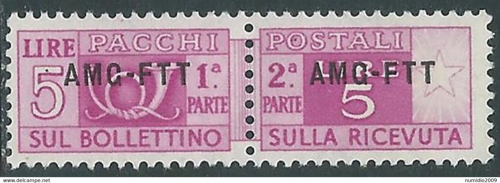 1949-53 TRIESTE A PACCHI POSTALI 5 LIRE MNH ** - RE24-8 - Pacchi Postali/in Concessione