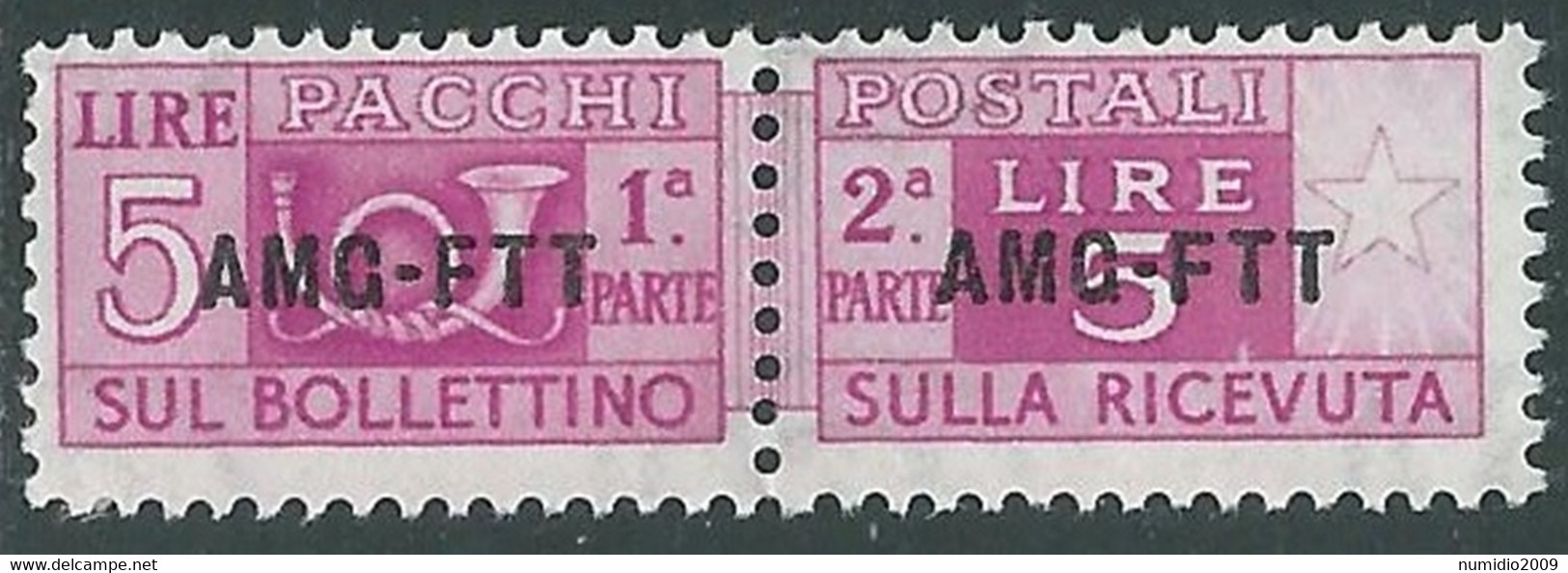 1949-53 TRIESTE A PACCHI POSTALI 5 LIRE MNH ** - RE25-9 - Colis Postaux/concession