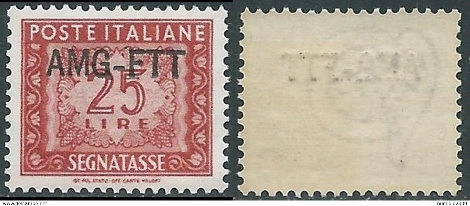 1949-54 TRIESTE A SEGNATASSE 25 LIRE DECALCO MNH ** - RE10-9 - Segnatasse