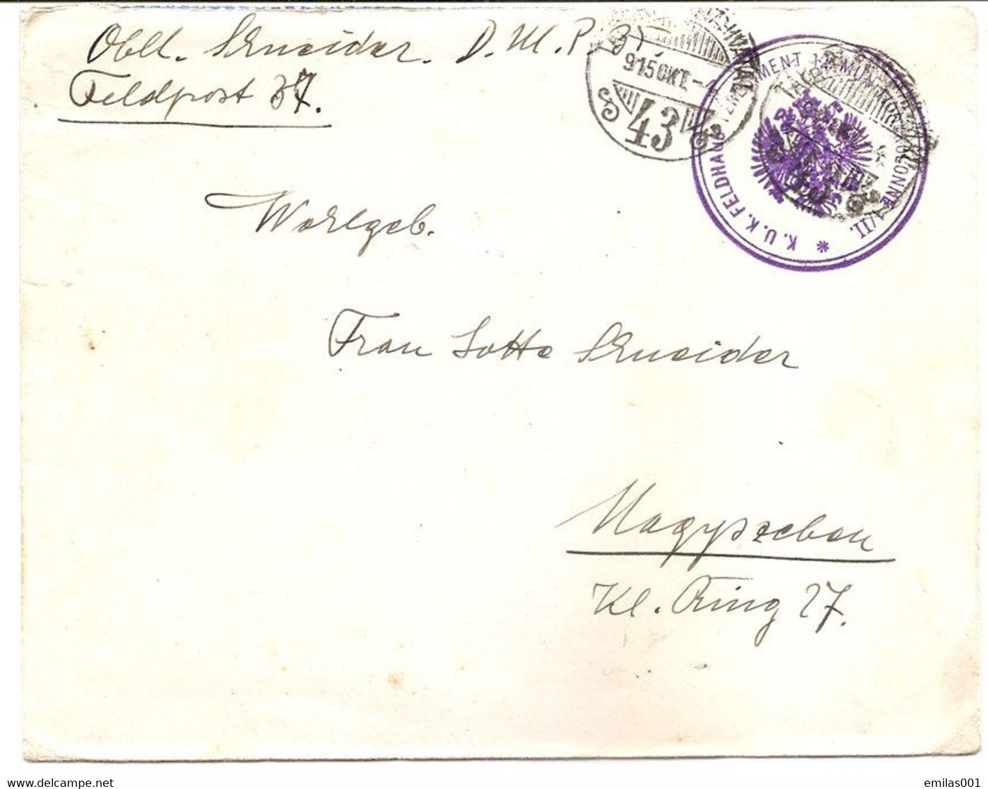 ROMANIA / AUSTRIA WWI FELDPOST 37 Vers Nagyseben ( Sibiu ) Poste Militaire - Storia Postale Prima Guerra Mondiale