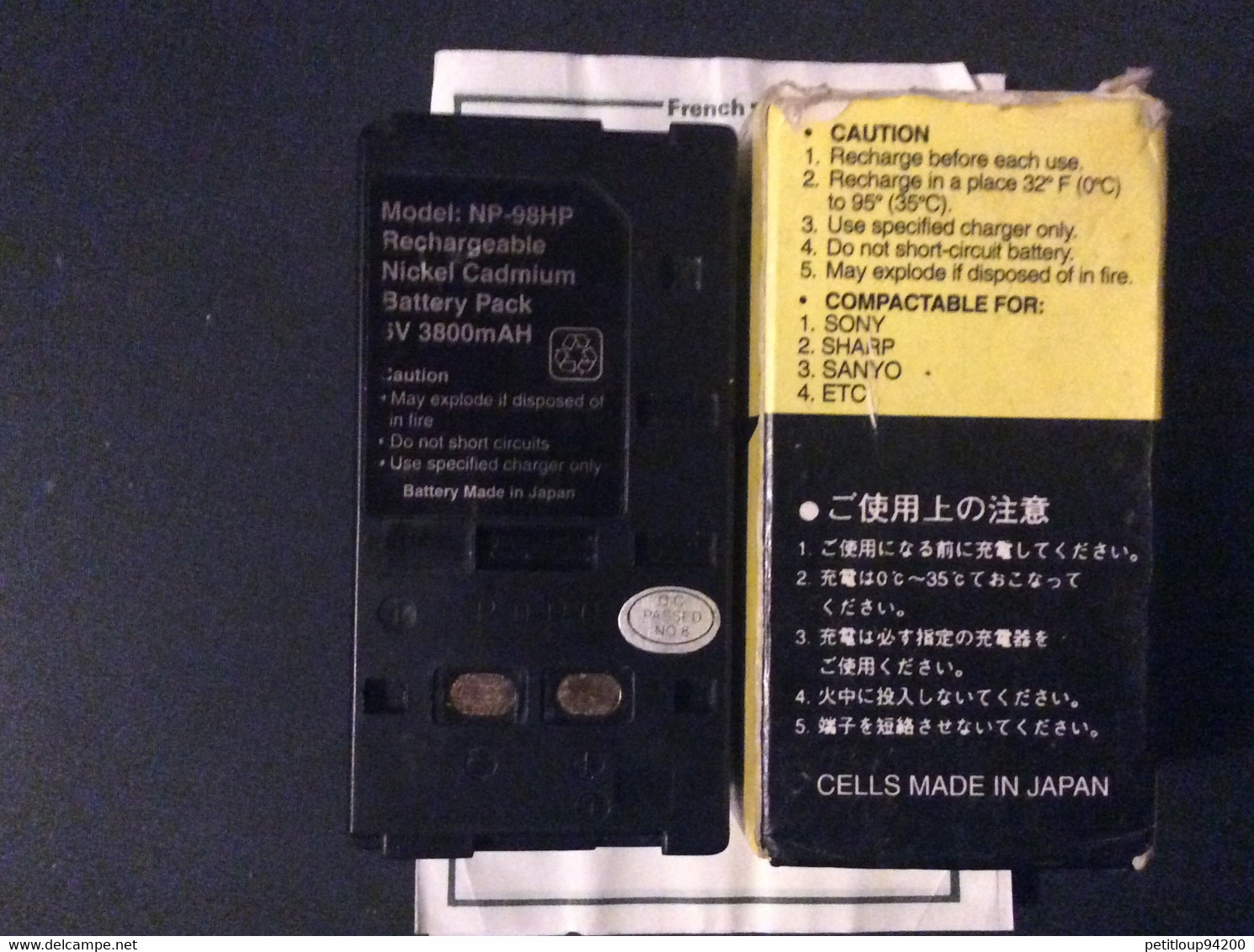 BATTERIE RECHARGEABLE/RECHARGE BATTERY PACK  NP-98HP  COMPATIBLE  Sony Sharp Sanyo Etc... - Autres & Non Classés