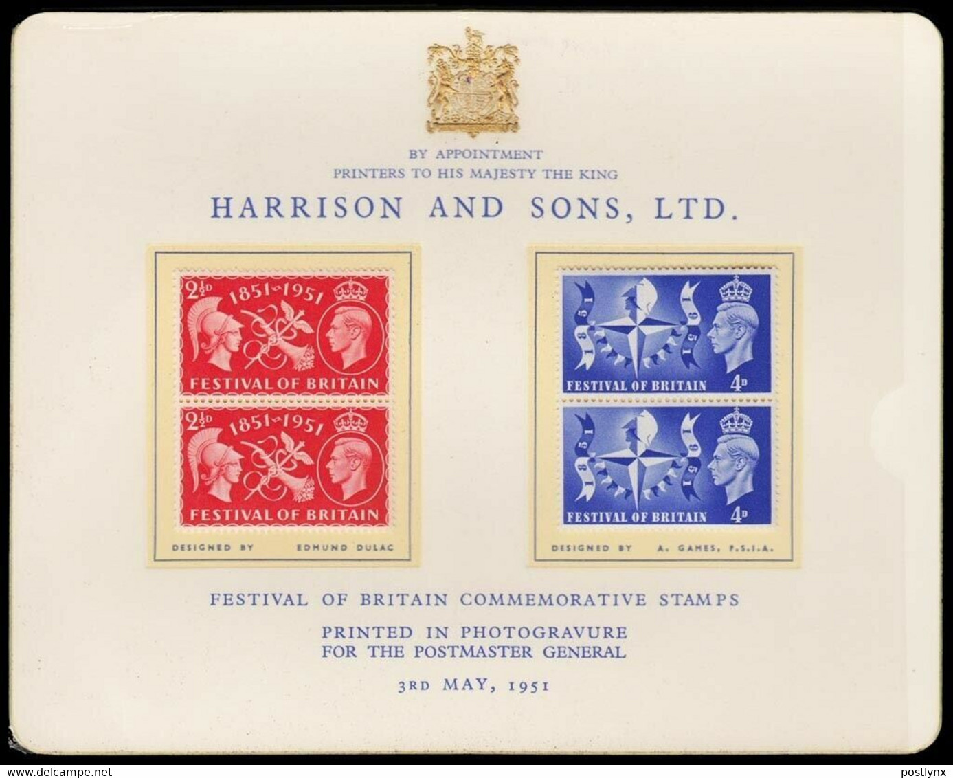 GREAT BRITAIN 1951 King Festival 2½d PRINTER`S PRES. PROOF CRD - Ensayos, Pruebas & Reimpresiones