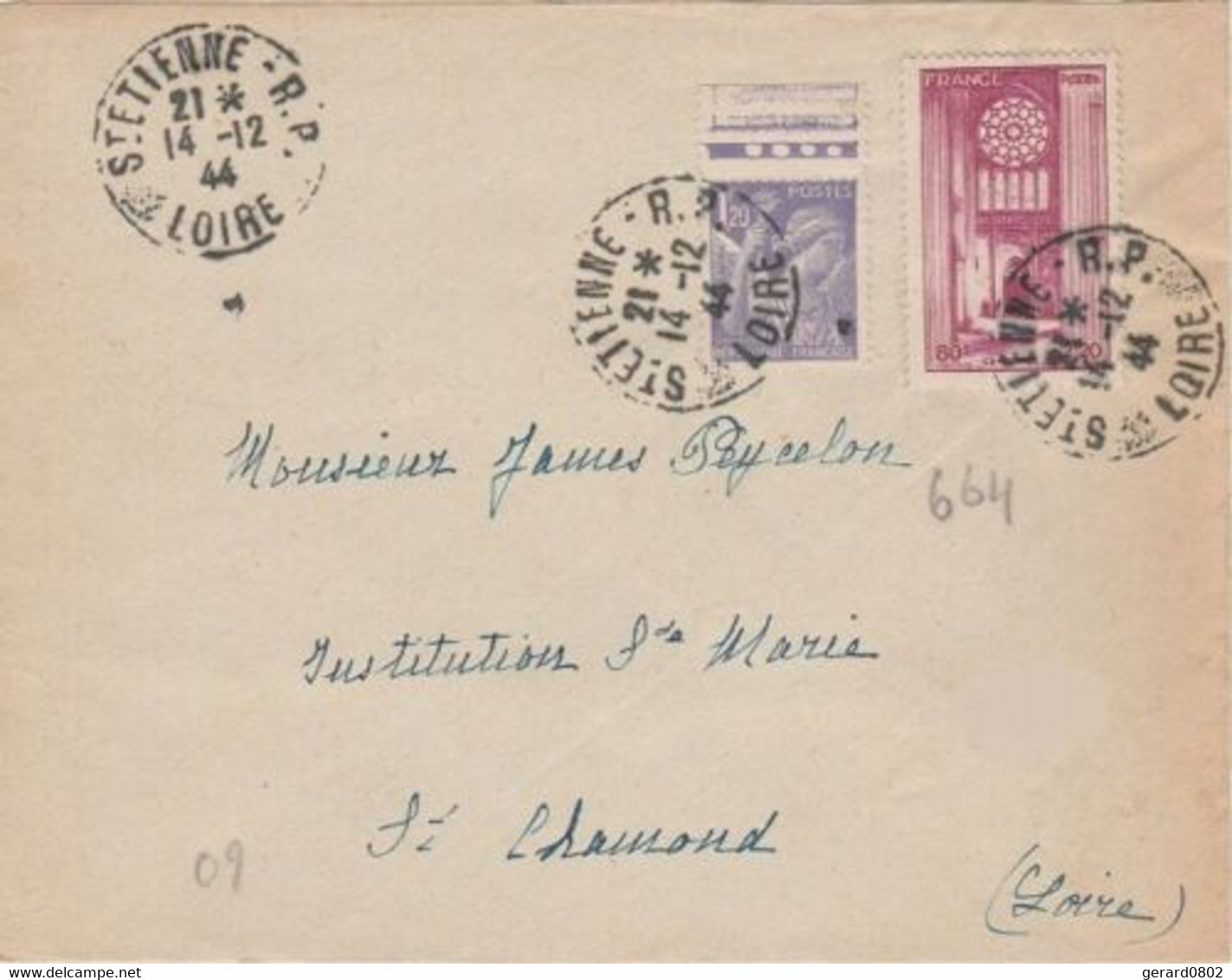 N°664 + IRIS SUR LETTRE DE ST ETIENNE POUR ST CHAMOND - 1921-1960: Période Moderne