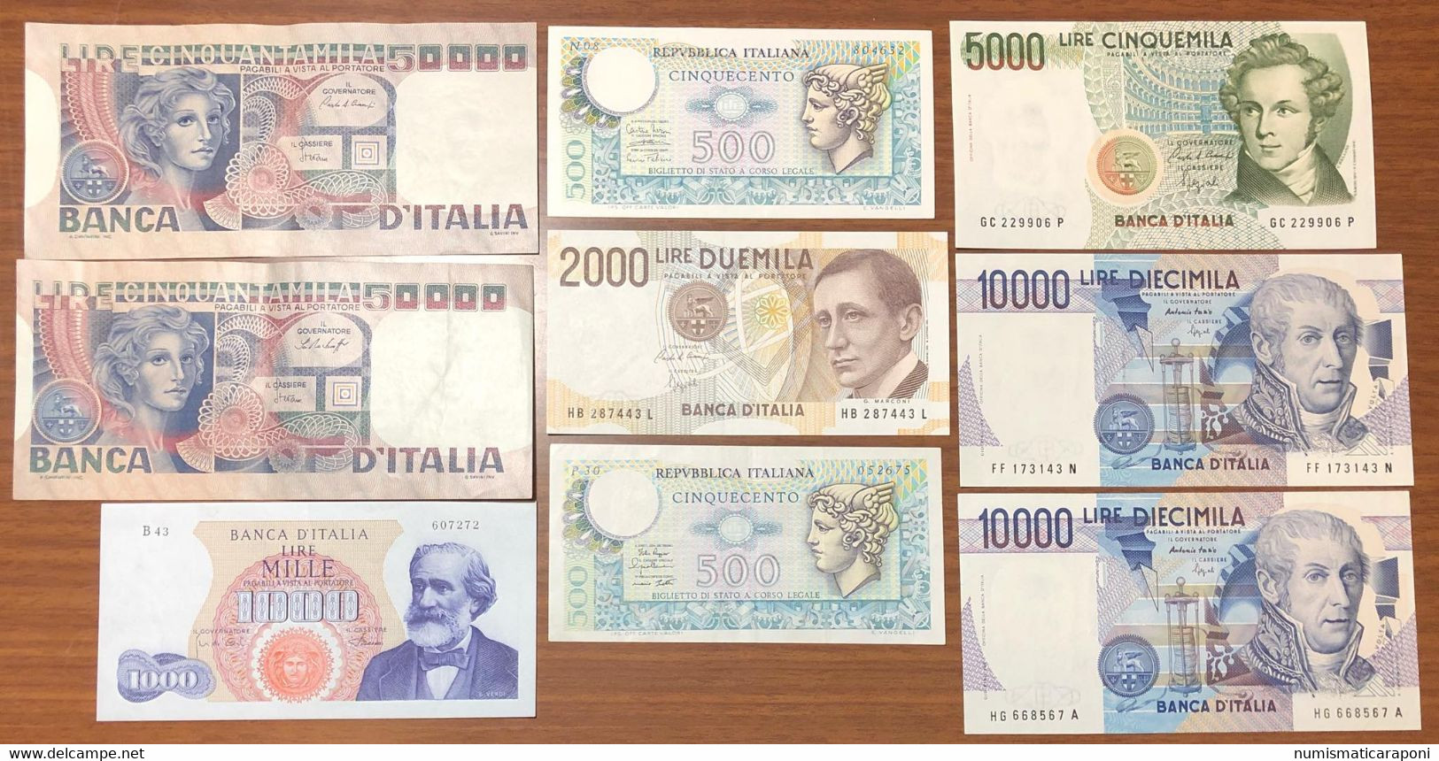 9 Banconote Diverse Per Tipo O Data Da 500 A 50000 Lire Dal 1968 R2 Al 1995 Bb/spl- Sup LOTTO 3401 - Collezioni