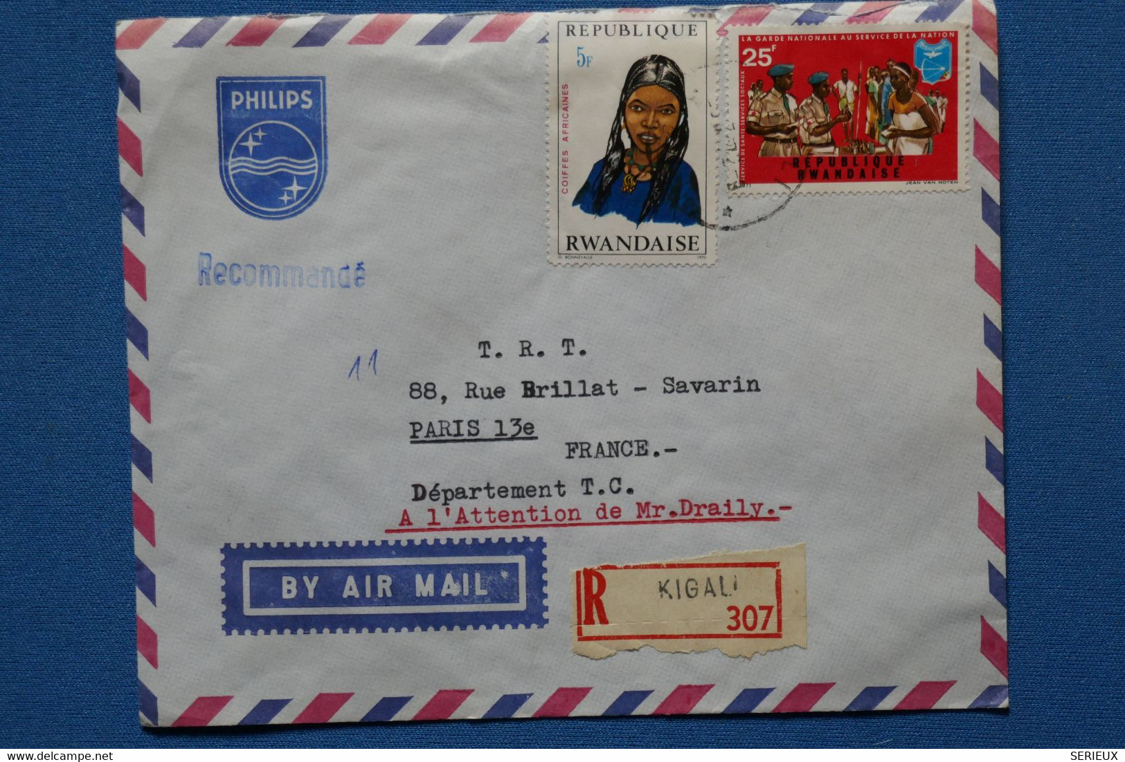 O21 RWANDA BELLE LETTRE RECOM.1972 KIGALI POUR PARIS FRANCE + AFFRANCH. INTERESSANT - Gebruikt