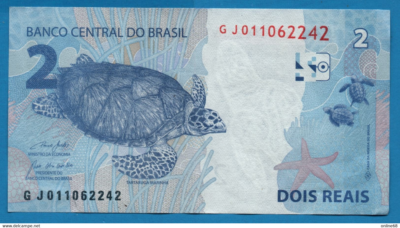 BRASIL 2 REALS 2010 # GJ011062242 P# 252f  Sea Turtle Tortue - Brasile