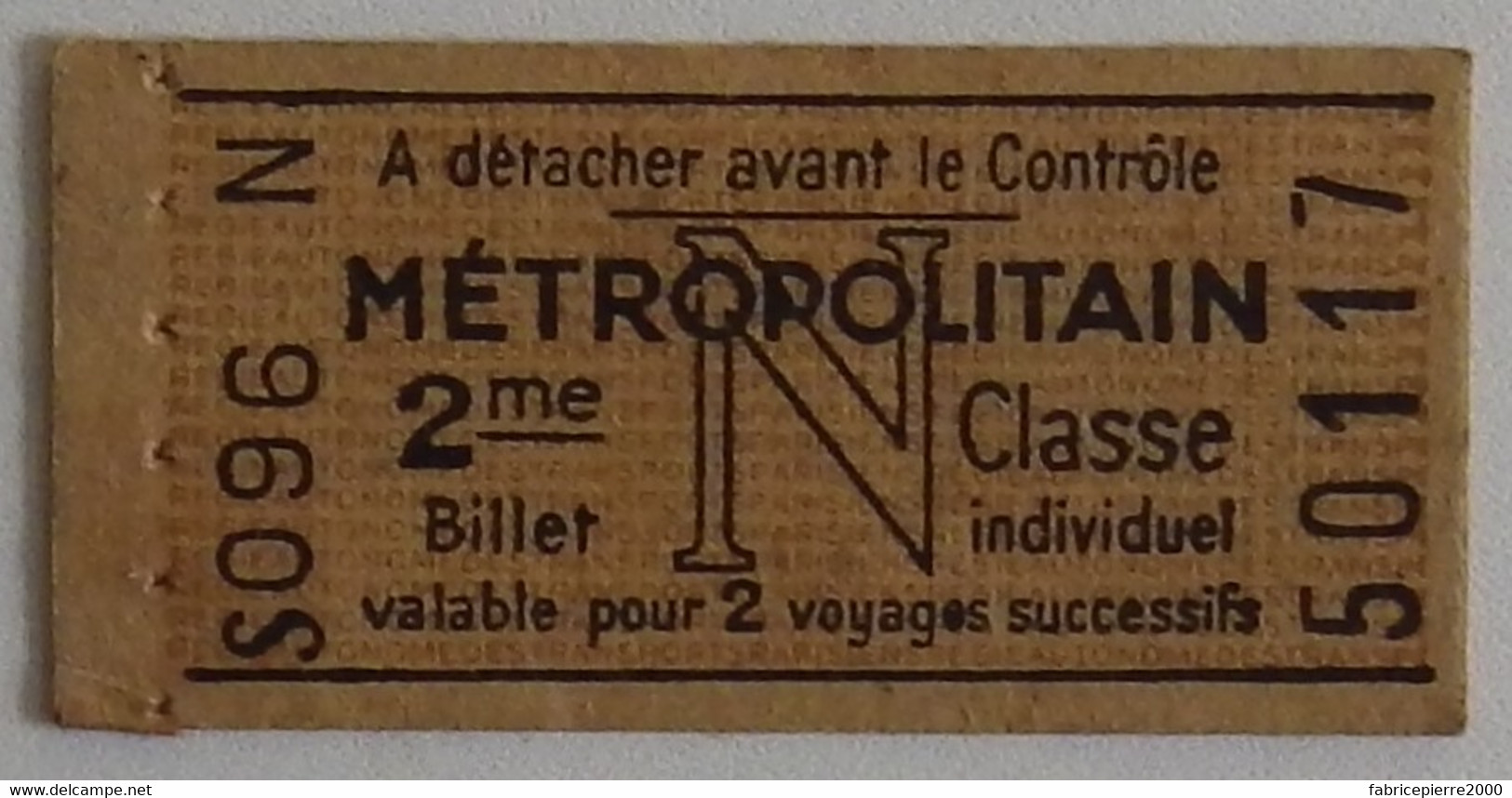 PARIS METROPOLITAIN Ticket 2e Classe S 096 Tarif N 1948 Non Poinçonné EXCELLENT ETAT Pub CATOX Lessive Savon - Europa