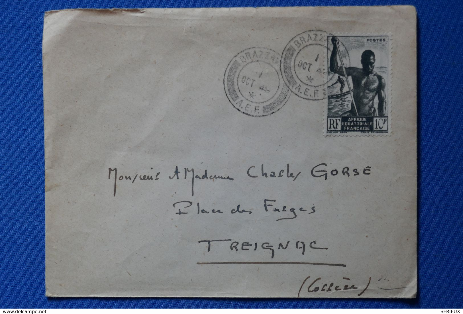 O22 AEF BELLE LETTRE 1949 BRAZZAVILLE CONGO POUR TREIGNAC FRANCE + AFFRANCHISSEMENT PLAISANT - Brieven En Documenten