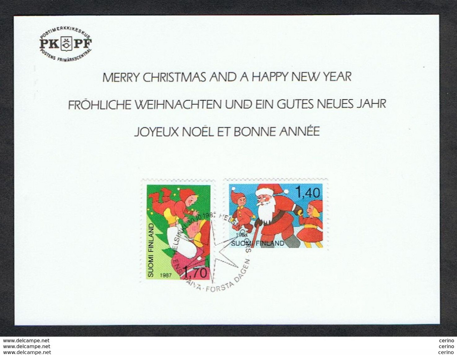 FINLAND: 1987 MAXIMUM POSTCARD WITH GREETINGS "MERRY CHRISTMAS AND HAPPY NEW YEAR" - Cartes-maximum (CM)