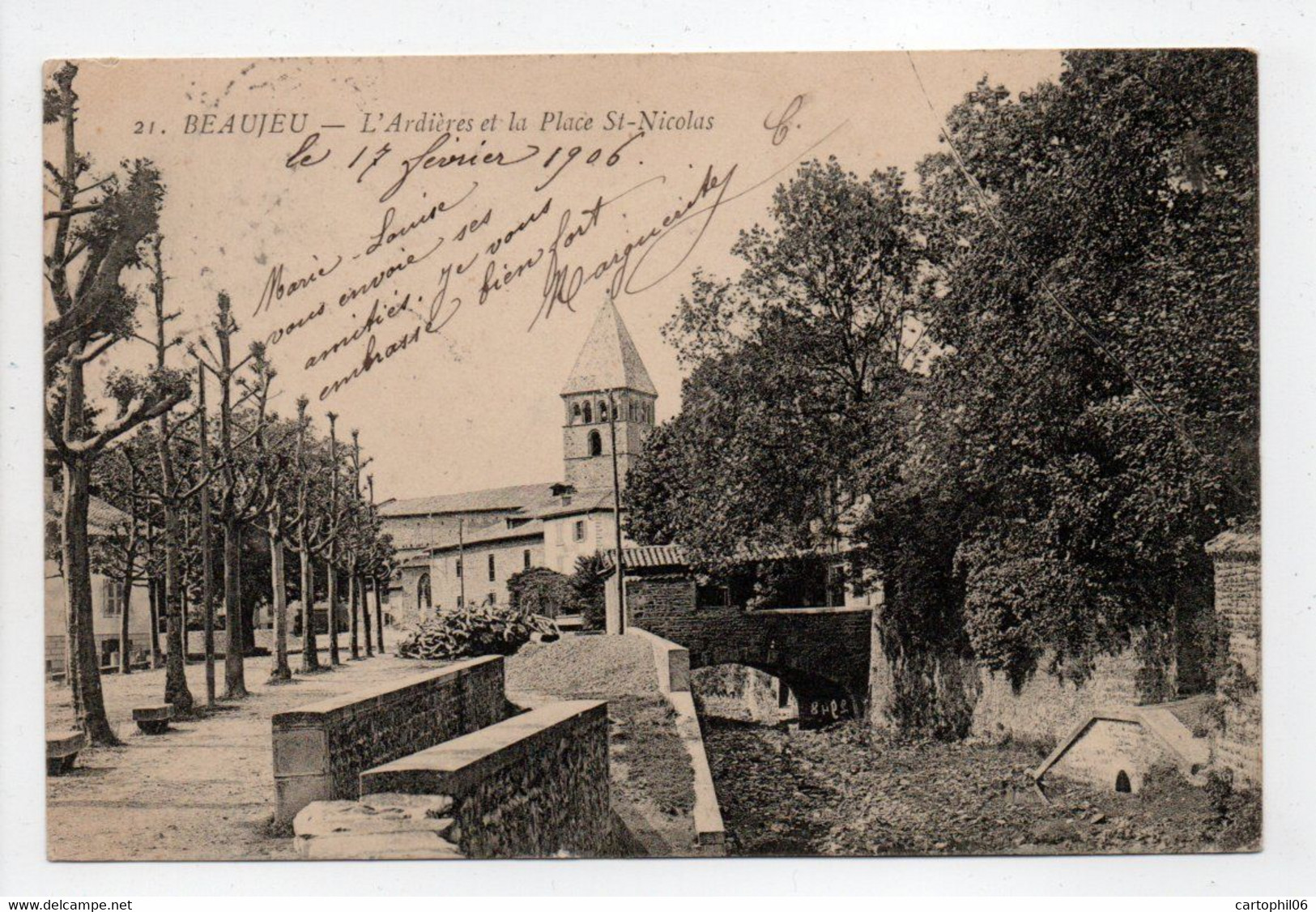 - CPA BEAUJEU (69) - L'Ardières Et La Place St-Nicolas 1906 - - Beaujeu