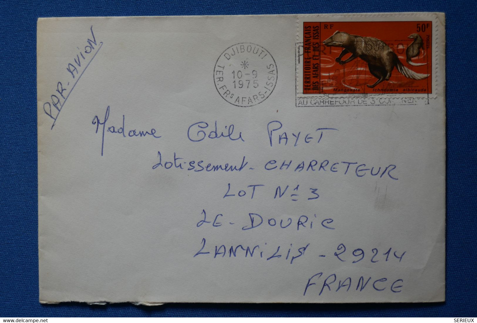 O22 TERR.  AFARS BELLE LETTRE PAR AVION 1975 DJIBOUTI POUR LE DOURIC FRANCE +N°397+++ AFFRANCHISSEMENT PLAISANT - Storia Postale