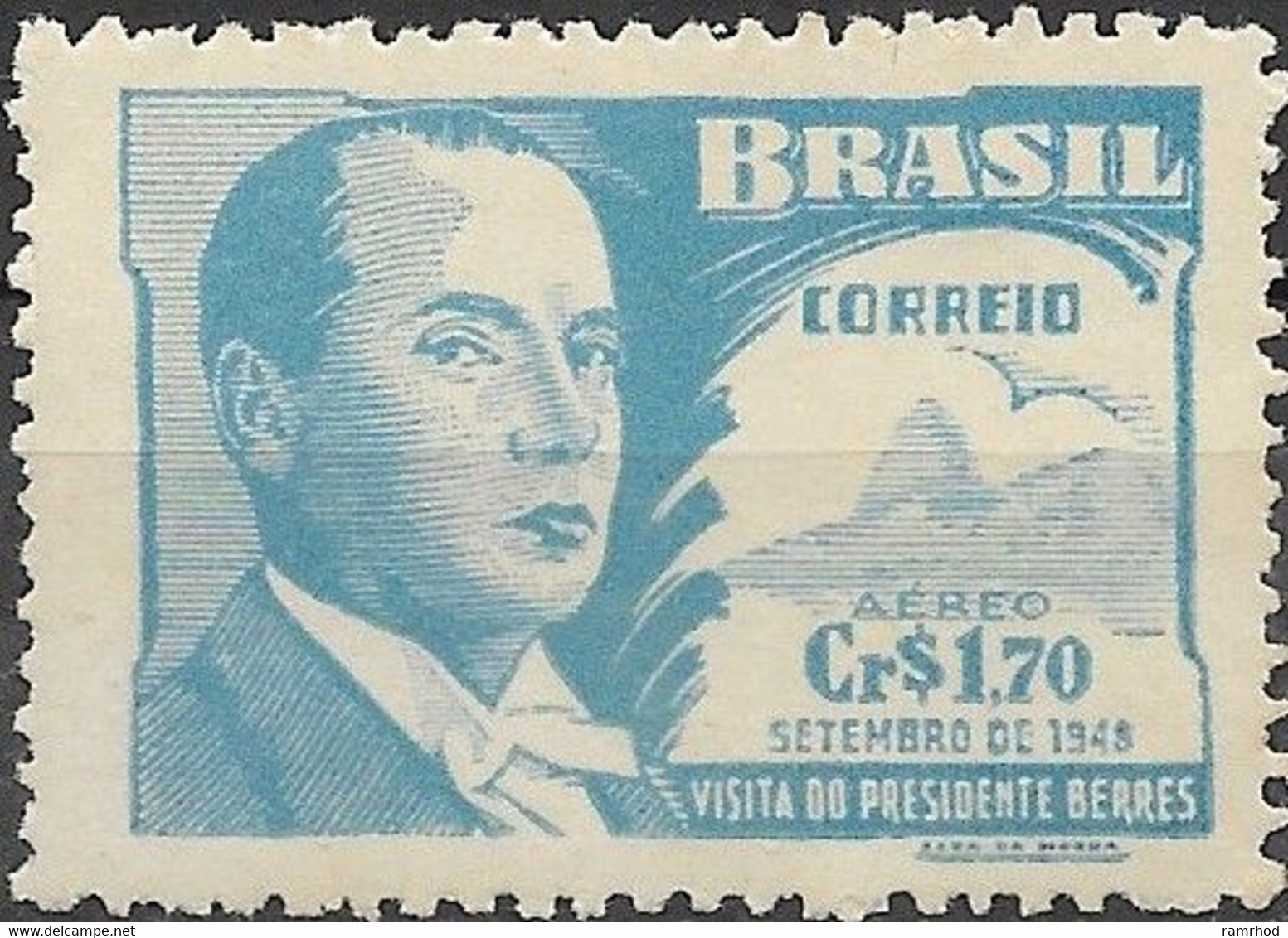 BRAZIL 1948 Air. Visit Of Uruguayan President - 1cr70 - President Berres MNH - Poste Aérienne