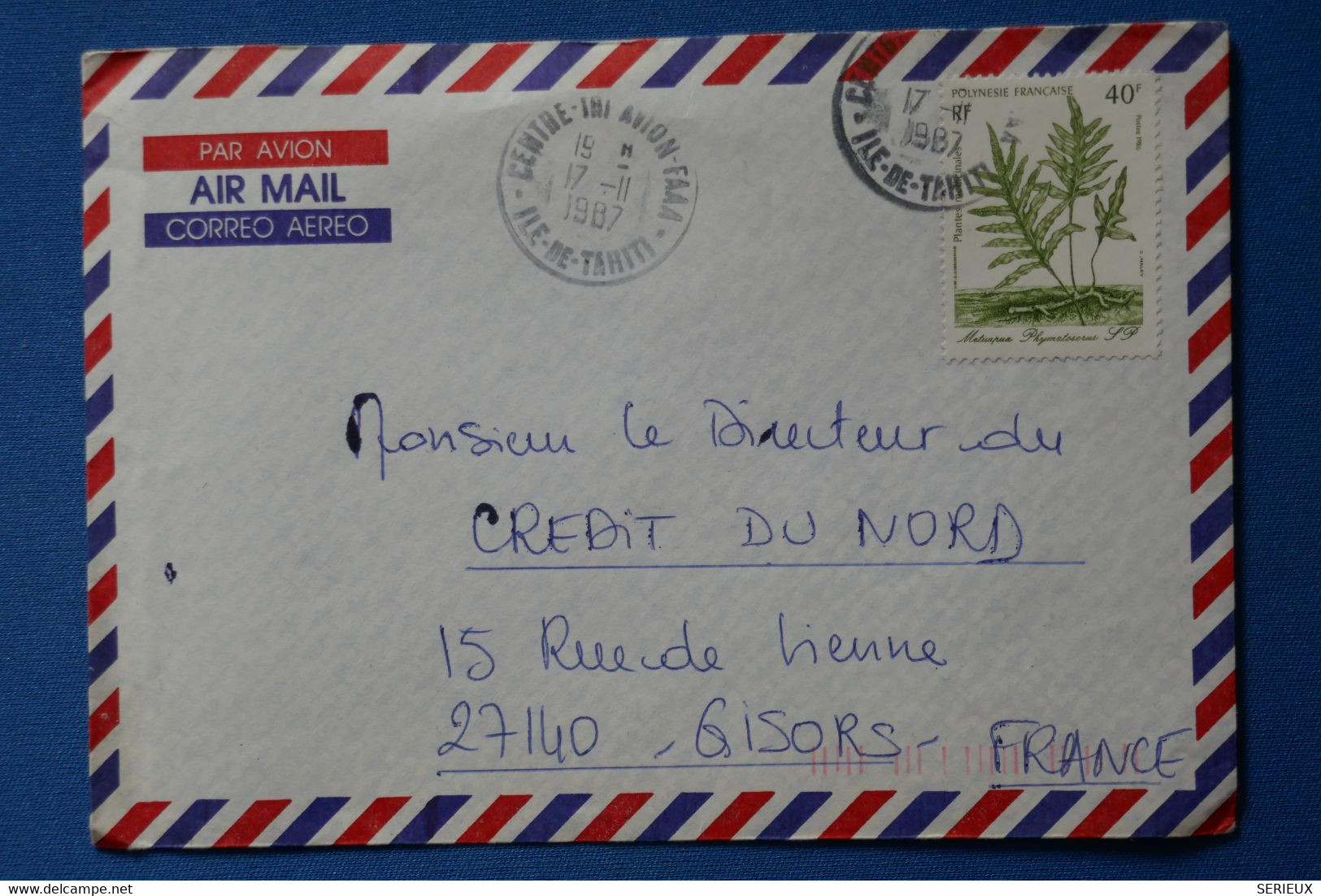 O22 POLYNESIE BELLE LETTRE PAR AVION 1987 TAHITI POUR GISORS FRANCE + AFFRANCHISSEMENT PLAISANT - Cartas & Documentos