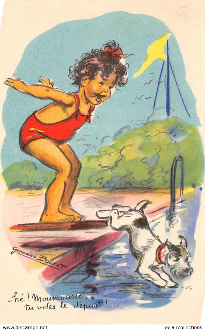 Illustrateur: Germaine  Bouret      Eh! Moumousse Tu Voles Le Départ    Plongeon.Piscine  (voir Scan) - Bouret, Germaine