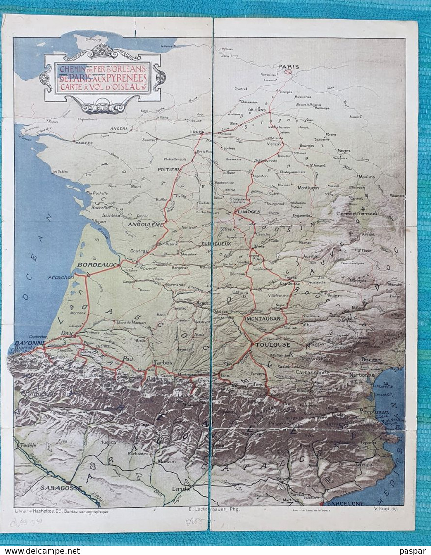 Chemin De Fer D'Orléans De Paris Aux Pyrénées Carte à Vol D'oiseau - échelle 1/1 000 000 - Fin 19ème Ou Début 20ème - Europe