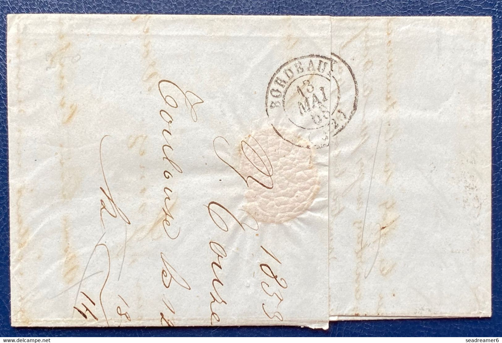 France Lettre Republique 1853 N°10 25c Bleu Obl Du PC 3383 De Toulouse  Bordeaux + Taxe 25c Tampon TTB - 1852 Louis-Napoleon
