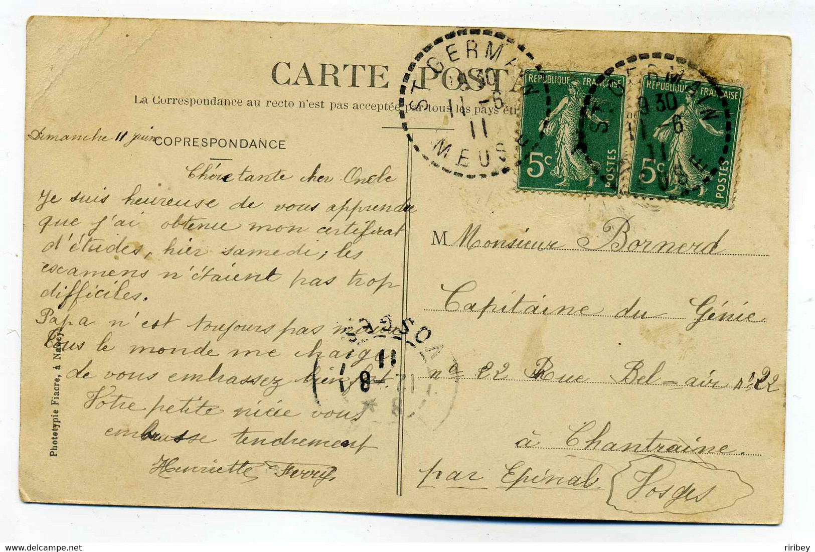 SAINT GERMAIN (Meuse) / Carte Animée Rue Traverse / Cachet St Germain - Dept 53 Meuse / 1911 - Andere & Zonder Classificatie