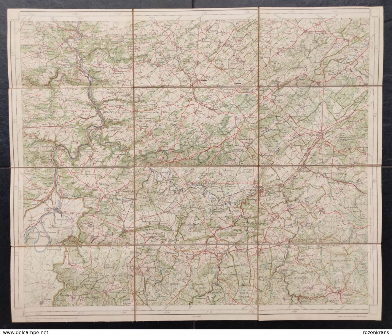 Carte Topographique Toilée Militaire STAFKAART 1907 Dinant Hastiere Givet St Hubert Ciney Nassogne Han S Lesse Rochefort - Cartes Topographiques