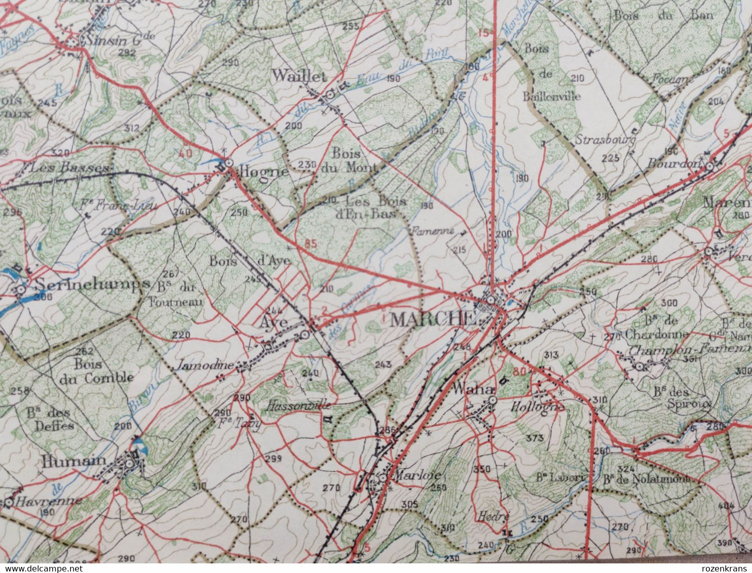 Carte topographique toilée militaire STAFKAART 1907 Dinant Hastiere Givet St Hubert Ciney Nassogne Han s Lesse Rochefort
