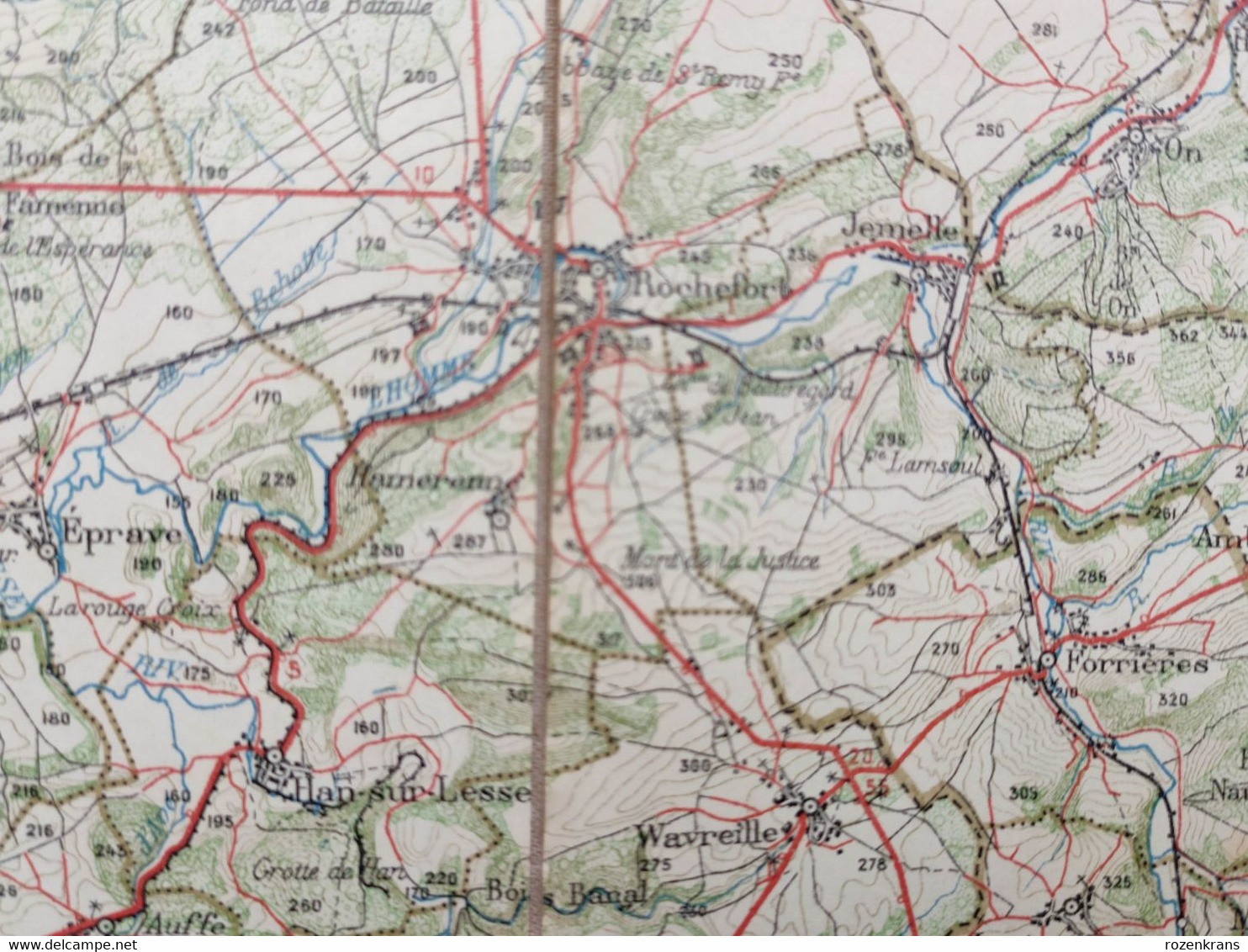 Carte topographique toilée militaire STAFKAART 1907 Dinant Hastiere Givet St Hubert Ciney Nassogne Han s Lesse Rochefort