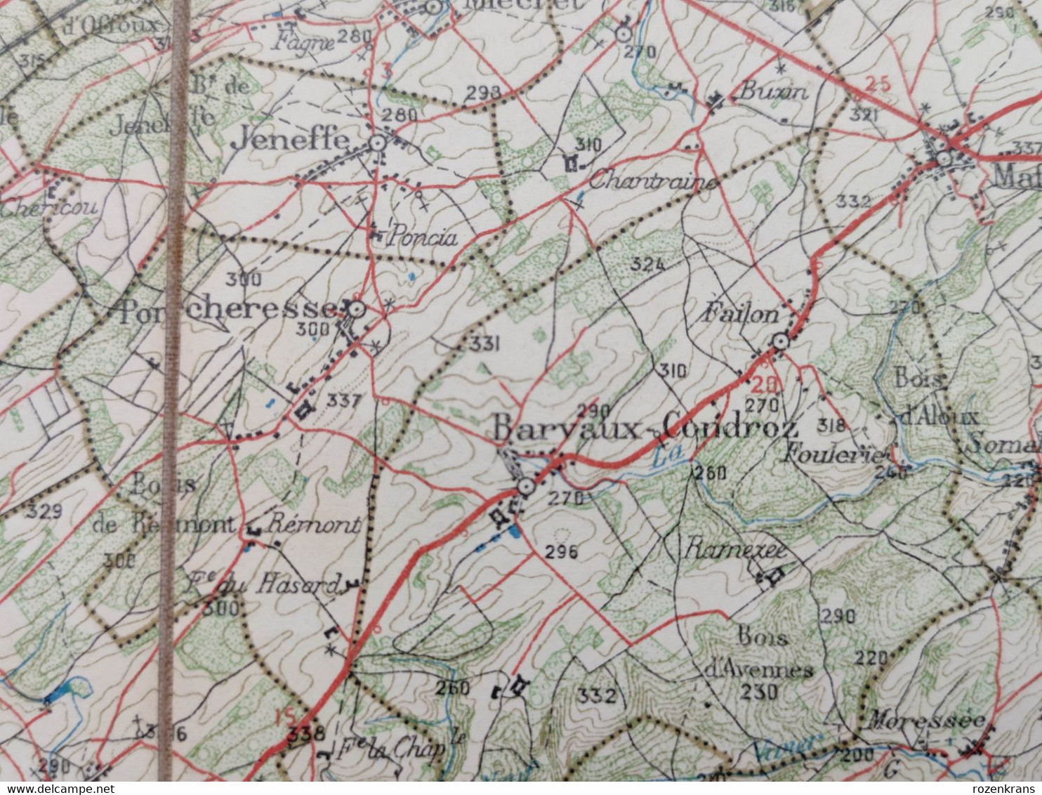 Carte topographique toilée militaire STAFKAART 1907 Dinant Hastiere Givet St Hubert Ciney Nassogne Han s Lesse Rochefort