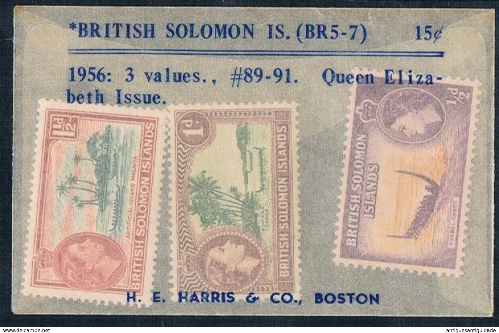 1956 - British Solomon Islands. -15 Cents - 3 Values.,  #89 - 91. - Queen Elizabeth Issue. -  H E. Harris & Co., Boston - Iles Salomon (...-1978)