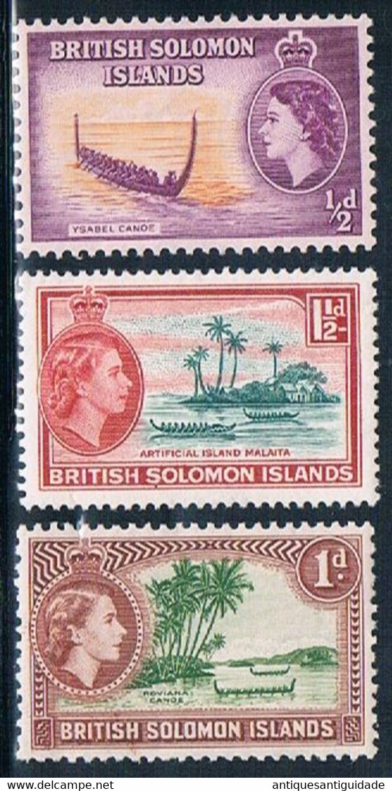 1956 - British Solomon Islands. -15 Cents - 3 Values.,  #89 - 91. - Queen Elizabeth Issue. -  H E. Harris & Co., Boston - Iles Salomon (...-1978)