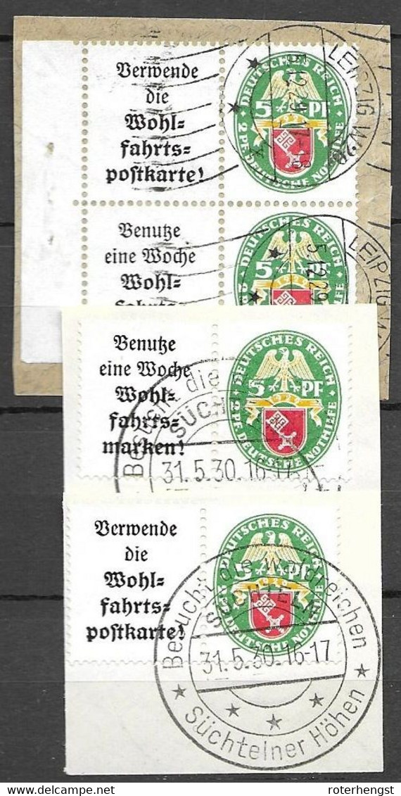 Reich 1929 Se-tenants From Booklet Panes USED On Paper Fragments (one In Pair Even) 240 Euros+ - Carnets