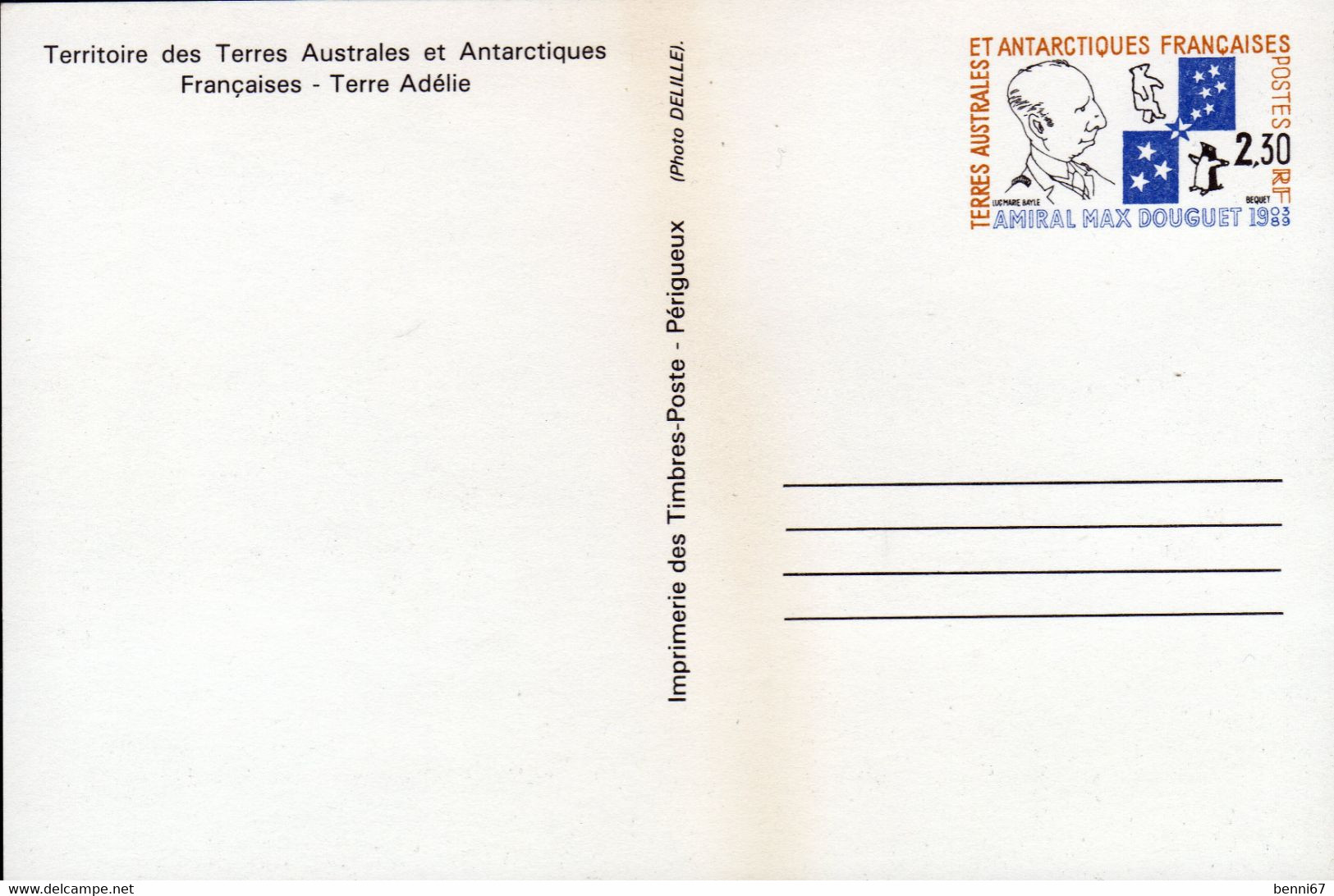 TAAF FSAT Entier Postal Terre Adelie Manchots Scan Recto Verso - TAAF : Territorios Australes Franceses