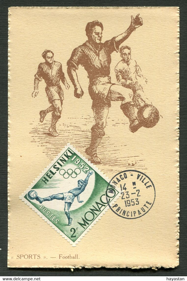 MONACO - CARTE MAXIMUM 1953 - SPORTS - FOOTBALL - Timbre Jeux Olympiques D'été D'HELSINKI De 1952 - Soccer