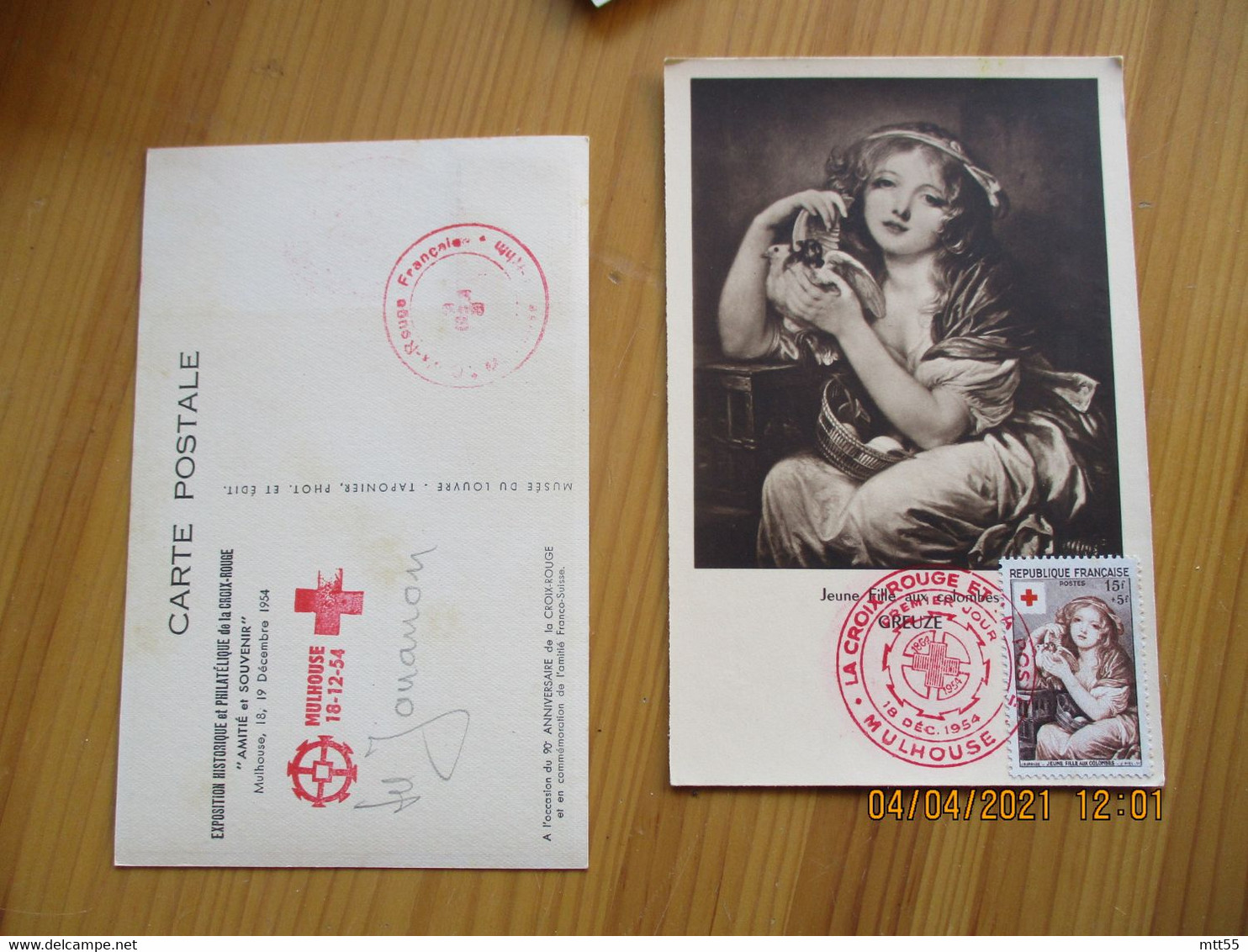 1954 Croix Rouge Mulhouse  Maternite Jeune Fille Oiseaux Cm Carte Maximum - 1950-1959
