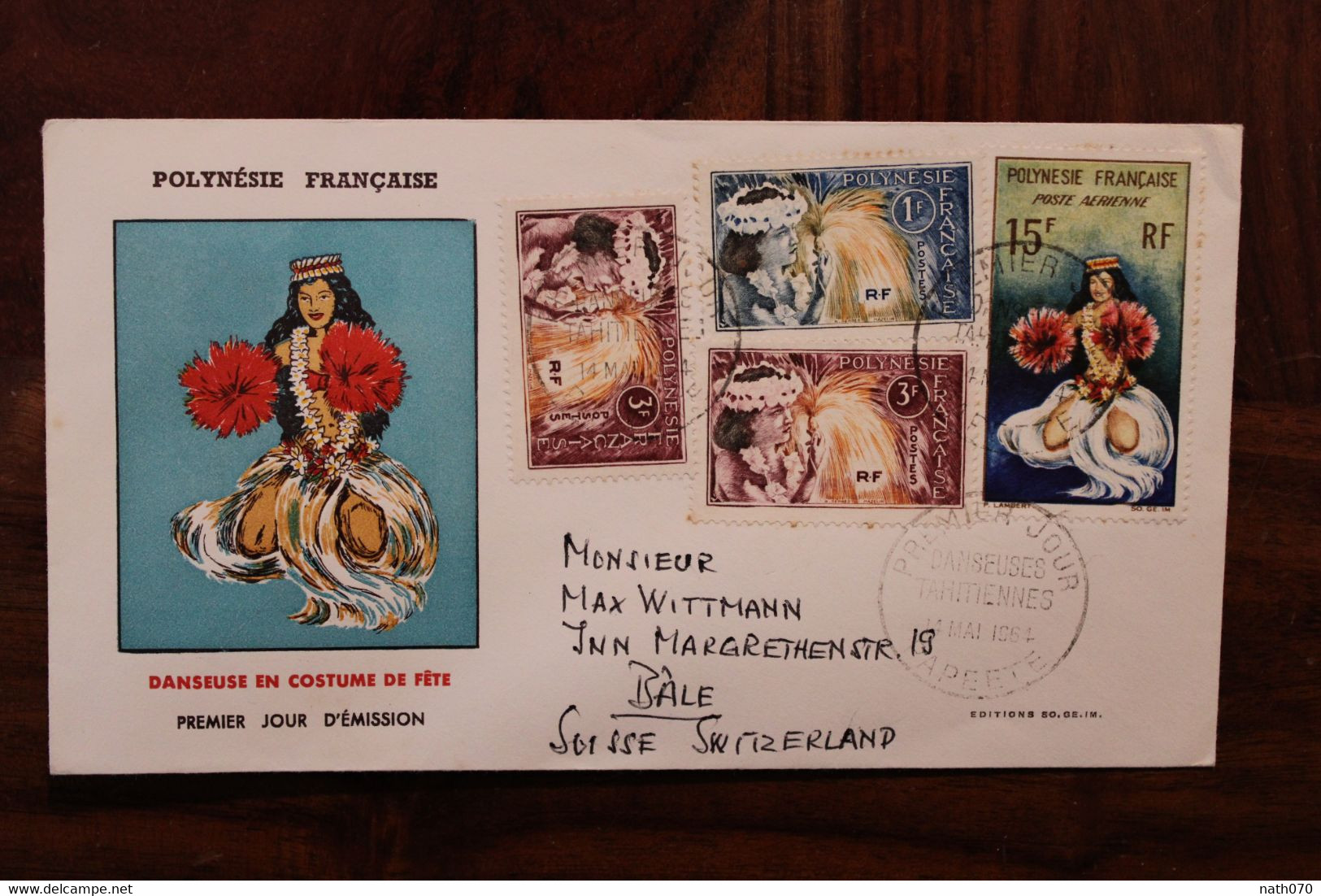 Océanie 1964 Danseuses Tahitiennes France Cover Enveloppe Lettre Air Mail Suisse Polynésie Française - Cartas & Documentos