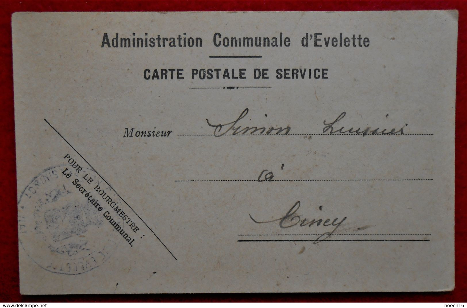 CP De Service 1933 - Administration Communale D'Evelette/Ohey - Ohey