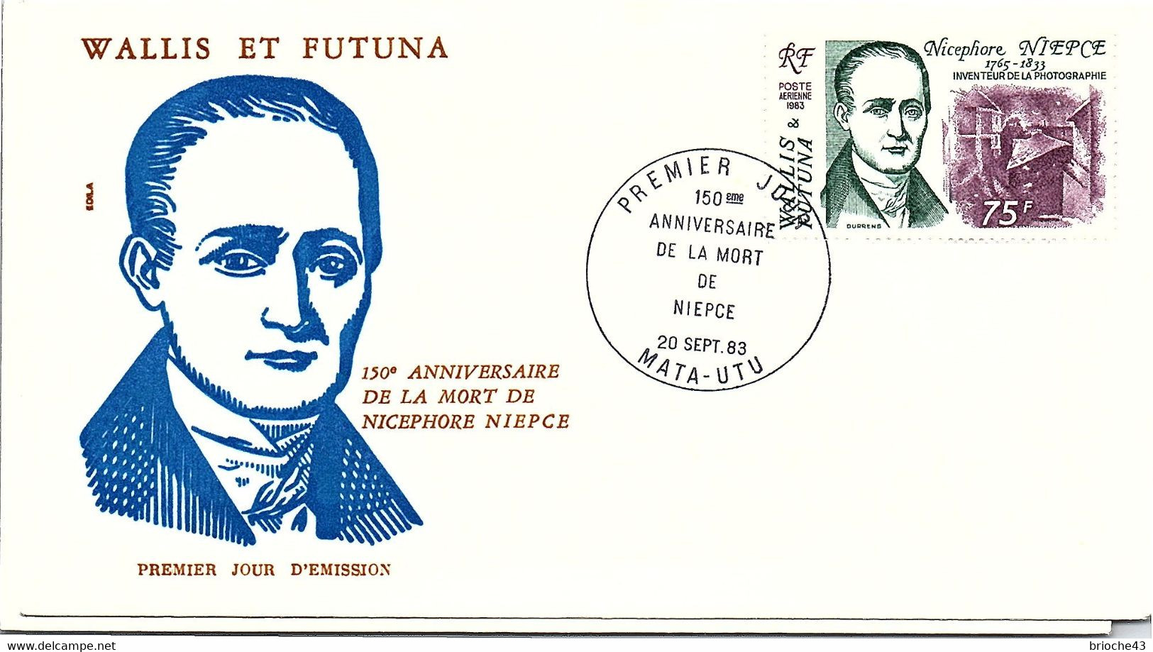 WALLIS ET FUTUNA -FDC 150e ANNIV. MORT NICEPHORE NIEPCE - Yv PA N° 128 -CACHET PREMIER JOUR MATA-UTU 20.9.1983    /2 - Lettres & Documents