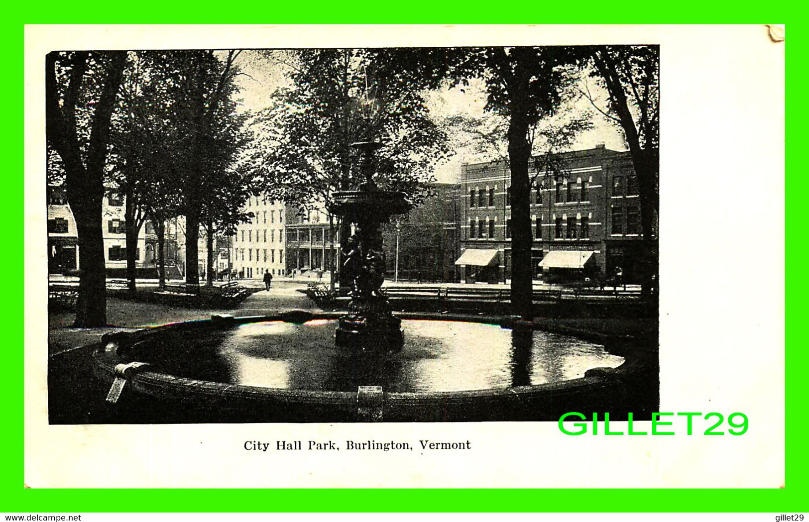 BURLINGTON, VT - CITY HALL  PARK FOUNTAIN - ANIMÉE - DOS NON DIVISÉ - - Burlington