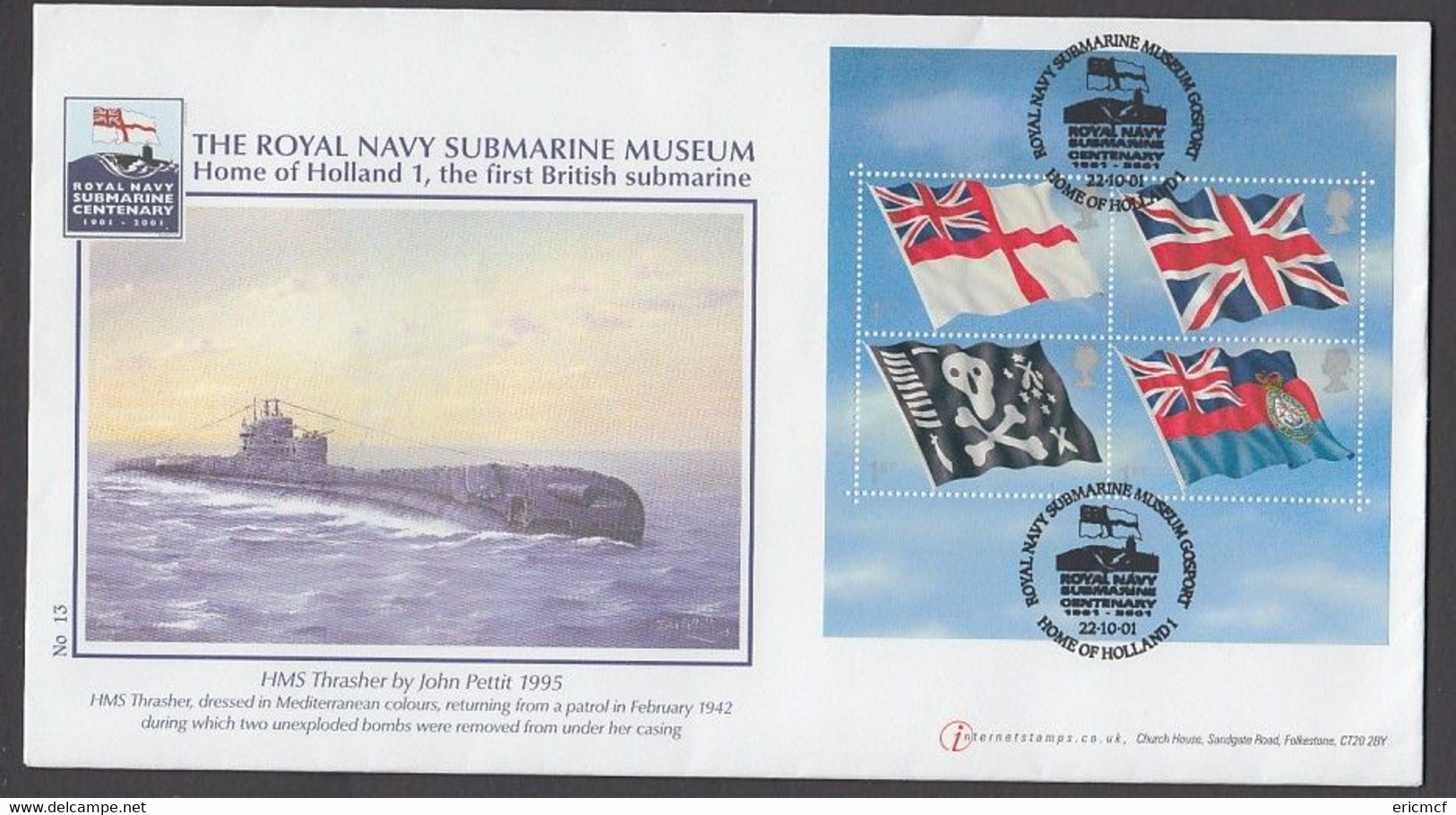 GB 2001 Flags Ensigns M/S FDC Gosport Submarine HMS Trafalgar Buckingham - 2001-2010 Em. Décimales