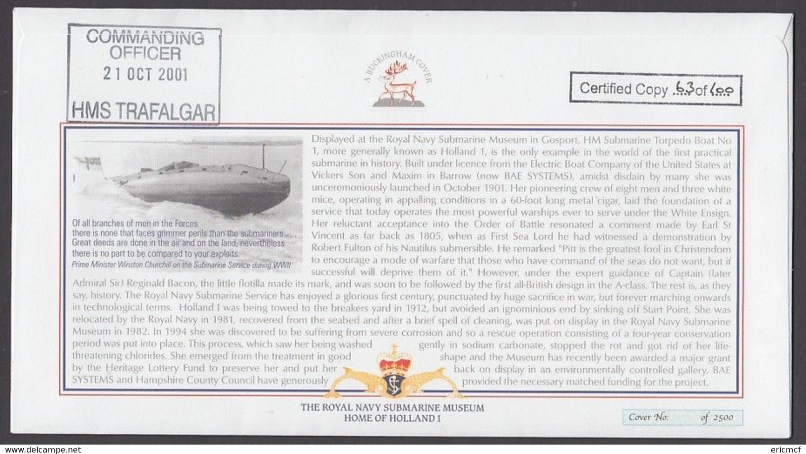 GB 2001 Flags Ensigns M/S FDC Gosport Submarine HMS Trafalgar Buckingham - 2001-2010 Em. Décimales
